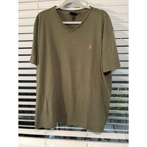 Polo Ralph Lauren Shirt Mens XL Olive Green V Neck Cotton
